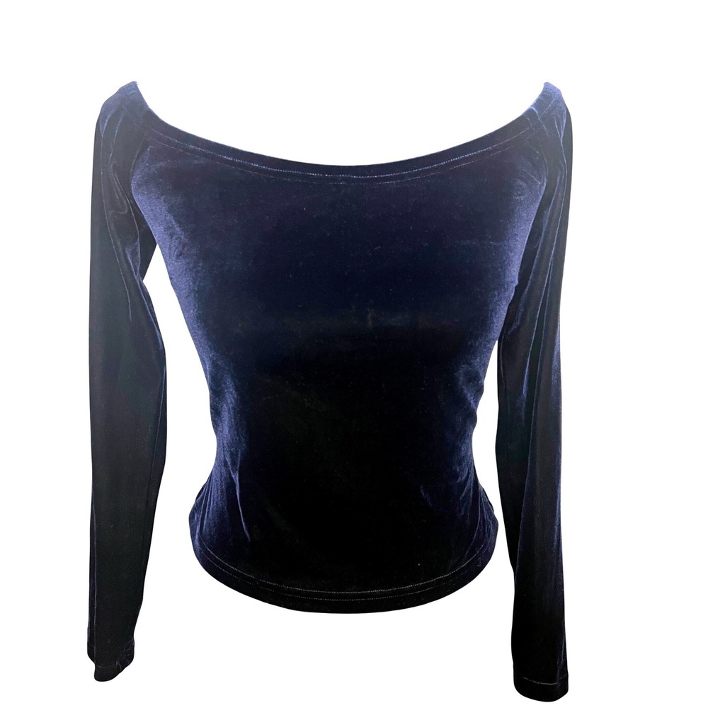 Vintage Scott McClintock Millennium 2000 Navy Blue Velvet Y2KTop S Goth Romantic - Picture 2 of 7